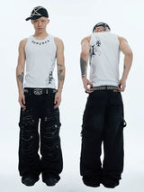 Washed Distressed Baggy Carpenter Jeans