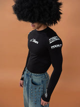 Men's Black Racing Print Long-sleeved Tee