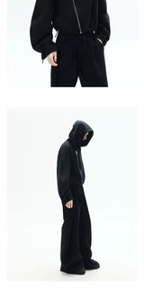 Curved Sleeves Zip Hooded Cardigan