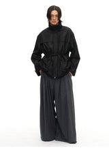 Drawstring High Neck Loose Padded Parka