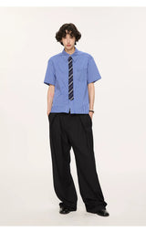 Striped And Houndstooth Short-Sleeved White Shirt