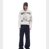 Tri-color Washed Distressed Embroidered V-neck Hoodie