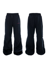 Black Loose Pleated Flare Cotton Sweatpants