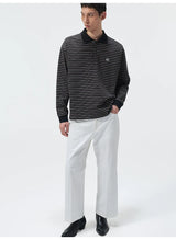 Striped Embroidered Long Sleeve Polo Tee