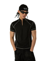 Black Short Sleeve Half-zip Men's Tee
