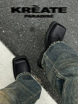 Men's Square Toe Leather Derby Shoes
