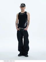 Fitted Cross Print Ribbed Tank Tops