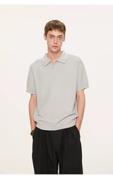 Wheat Jacquard V-Neck Knit Polo Tee