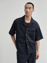 Cropped Contrast Cuban Collar Shirt Jacket