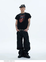 Asymmetric Pleated Studded Raw Denim Jeans