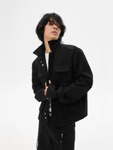 Two-Tone Cropped Lace Pocket Magnetic Jacket