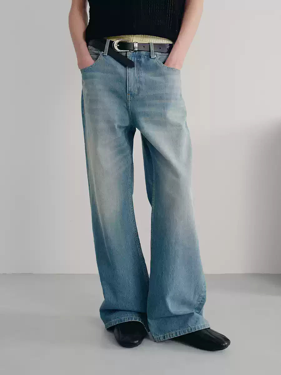 13.5oz Vintage Washed Straight Denim Jeans