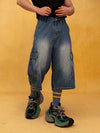 Men's Blue Relaxed Cargo Cropped Jeans