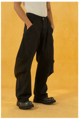Men's Black Patchwork Wide Curved Jeans