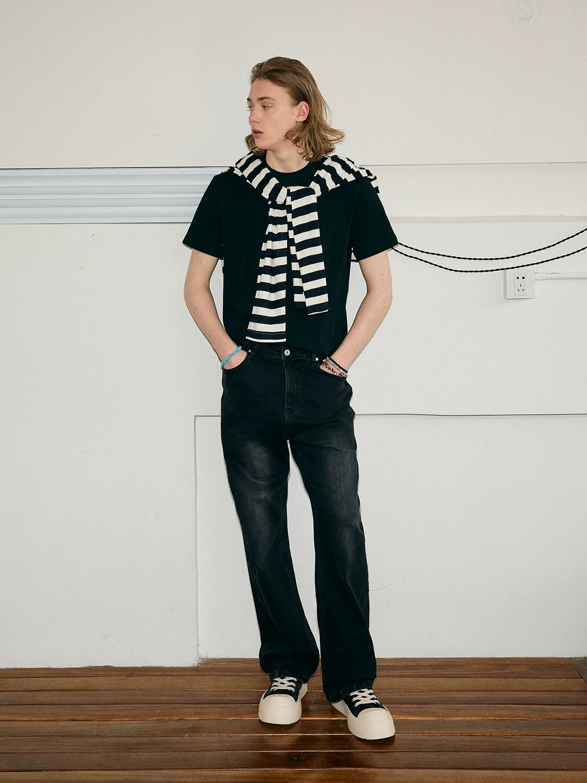 Men's Washed Black Loose Straight Jeans