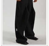 Black Patchwork Wide Leg Floor-Length Pants