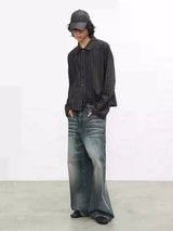 Blue Gray Washed Straight Loose Jeans