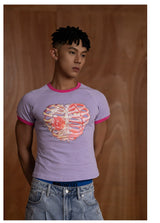 Slim Purple Heart Skeleton Rhinestone Tee