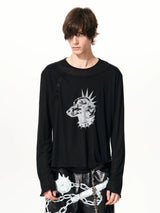 Men's Black Print Twofer Long-Sleeve Tee