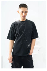 Unisex Black Loose Rhinestone Short-Sleeve Tee