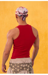 Red White Button Slit Sports Vest