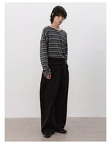 Striped Long Sleeve Drop Shoulder Tops