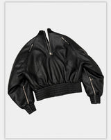 Dark Textured Curve Sleeve Bomber Jacket