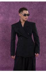 Casual Black Striped Padded Blazers