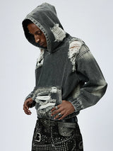 Washed Distressed Drop Shoulder Cropped Hoodie