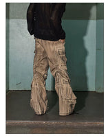 Distressed Drawstring Flare Cargo Pants
