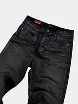 Washed Waxed Snakeskin Flared Jeans