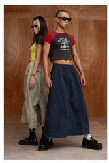Unisex Elastic Waist Drawstring A-line Skirts