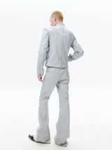 Multi-Zip Coated Moto Leather Flare Pants