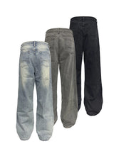 Tri-color Washed Straight Loose Jeans