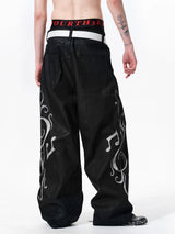 Waxed Note Print Straight Jeans