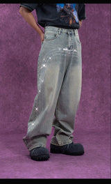 Men's Vintage Light Blue Sequined Jeans