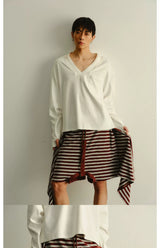 Striped Loose Deconstructed Sweat Shorts