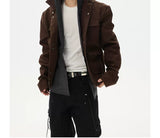 Two-Tone Cropped Lace Pocket Magnetic Jacket