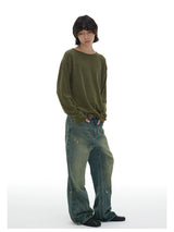 Ribbed Boat Neck Long Sleeve Tops