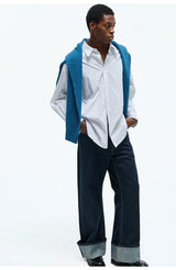 Stripe Cotton Blend Casual Shirt