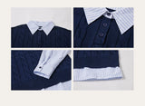 Wool Contrast Fake Two-piece Polo Sweater