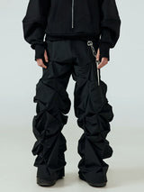 Black Pleated Wide Leg Casual Pants