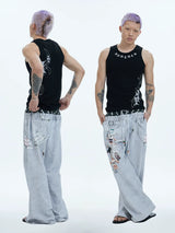Flared Digital Print Double Waistband Sweatpants