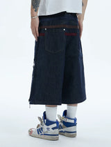 Star Suede Patchwork Cropped Denim Shorts