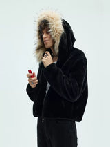 Detachable Fur Collar Fleece Hooded Coat
