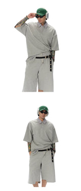 Heavy Double Yarn Patchwork Polo Shirt