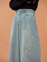 Men's Vintage Blue Riveted Sequin Jeans