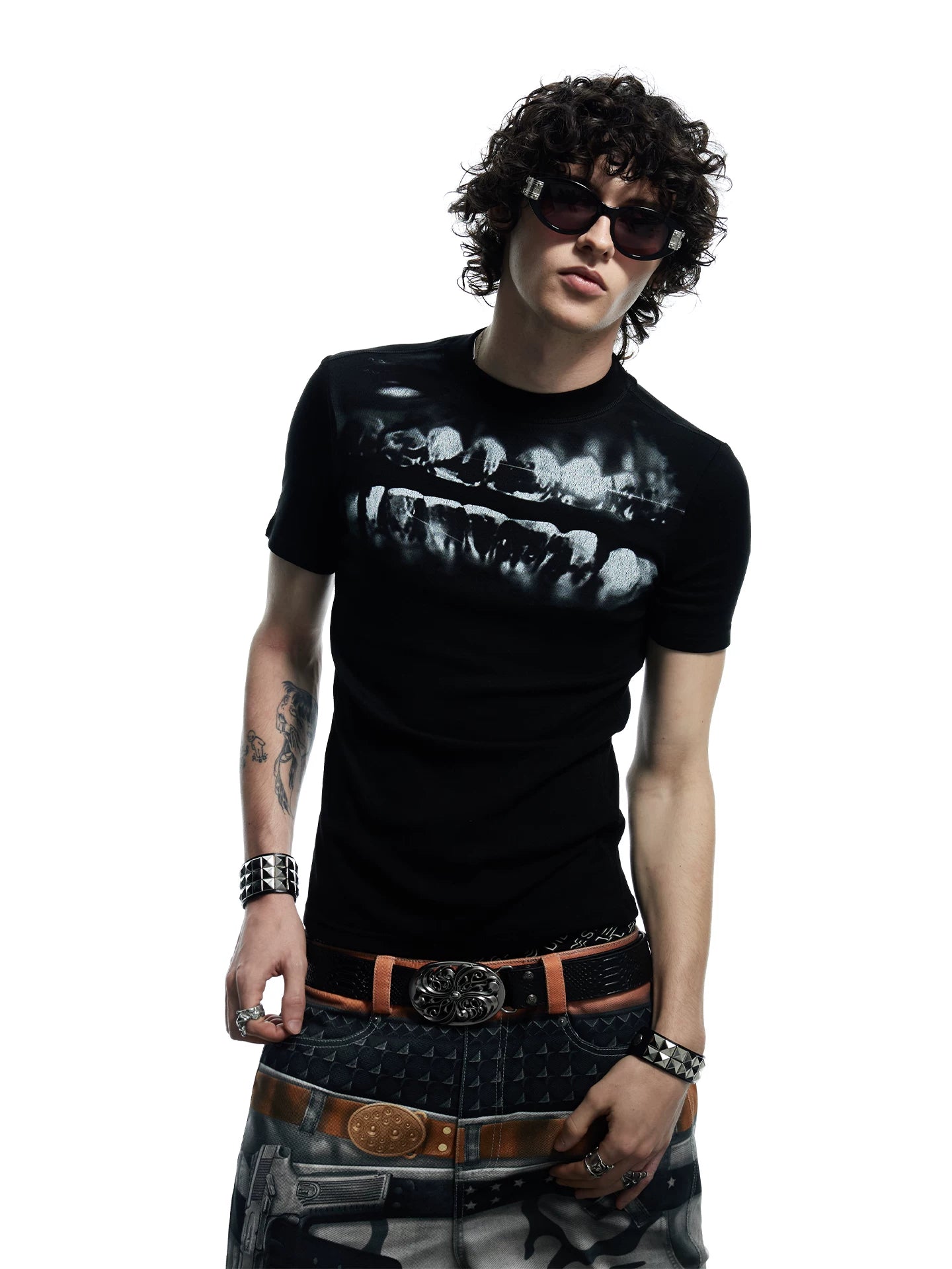 Printed Fitted Wool Blend T-shirt