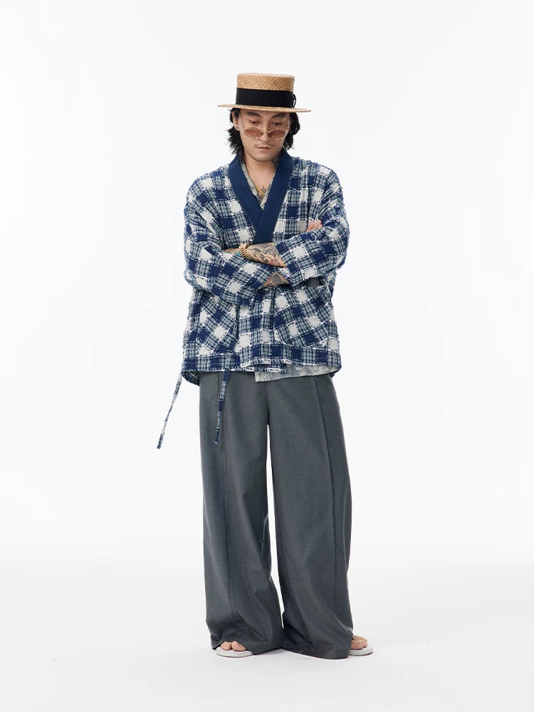 Patchwork Plaid Chinese Cardigan