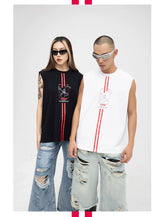 Men's White Loose Hand-Printed Tank Tops